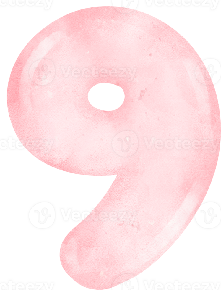cute sweet Pink Watercolor Number nine, 9. joyful Nursery Art. png