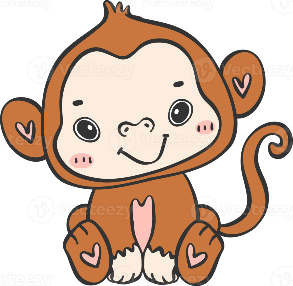 Baby happy innocence Monkey Cartoon Animal. Cheerful and Cute Wildlife Character png