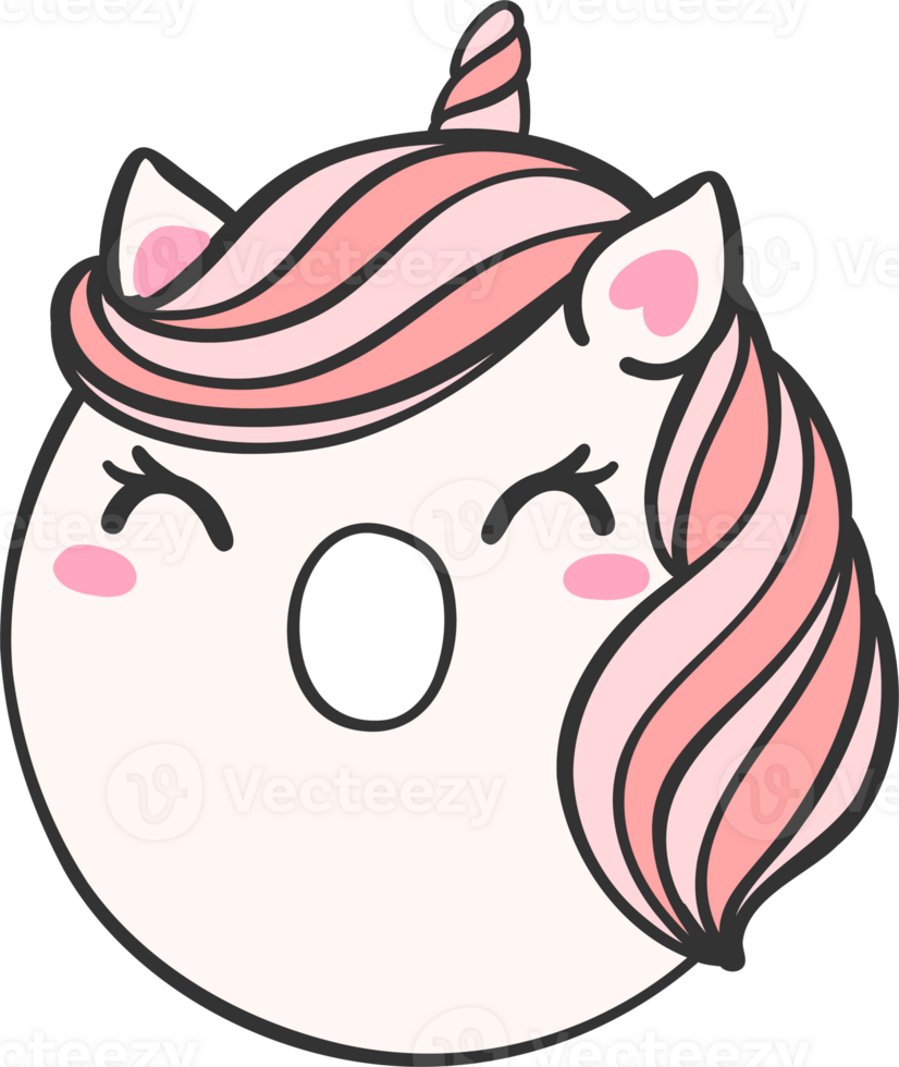 cute unicorn doodle number 0 zero is a pink kawaii cartoon illustration with a unicorn head that is perfect for kids. png