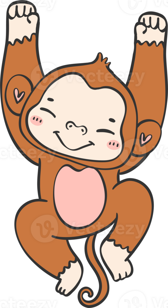 Baby happy innocence Monkey Cartoon Animal. Cheerful and Cute Wildlife Character png