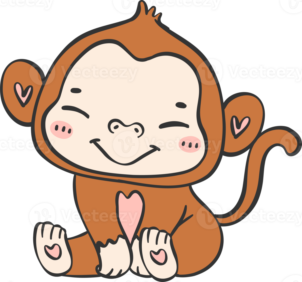 Baby happy innocence Monkey Cartoon Animal. Cheerful and Cute Wildlife Character png