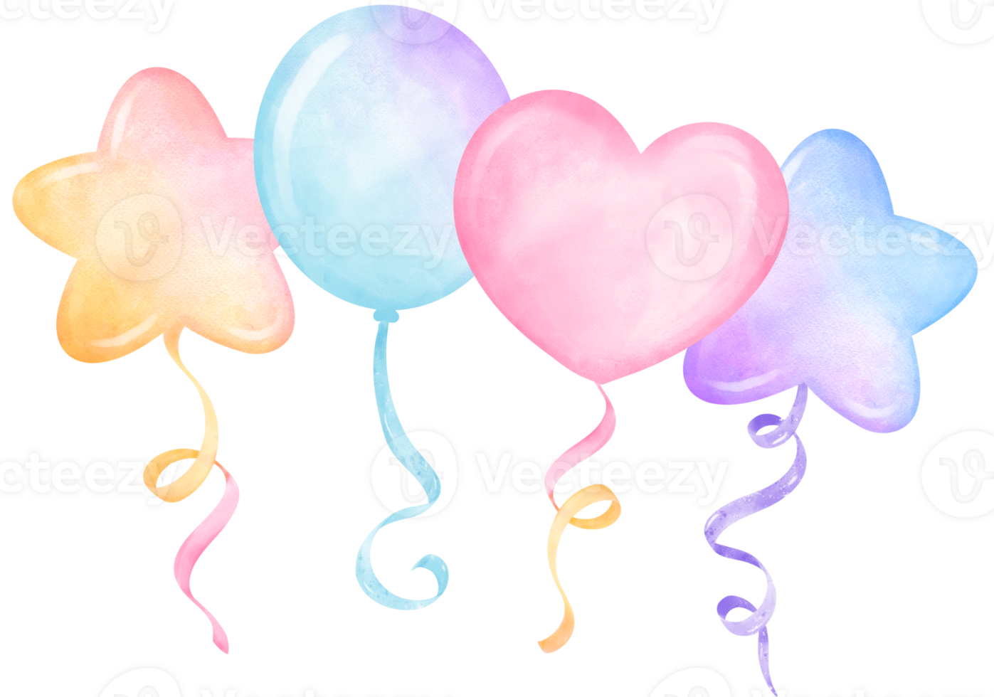 Vibrant Pastel Balloons  Bouquet with Strings Watercolor png