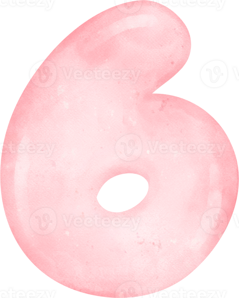 cute sweet Pink Watercolor Number 6, six. joyful Nursery Art. png