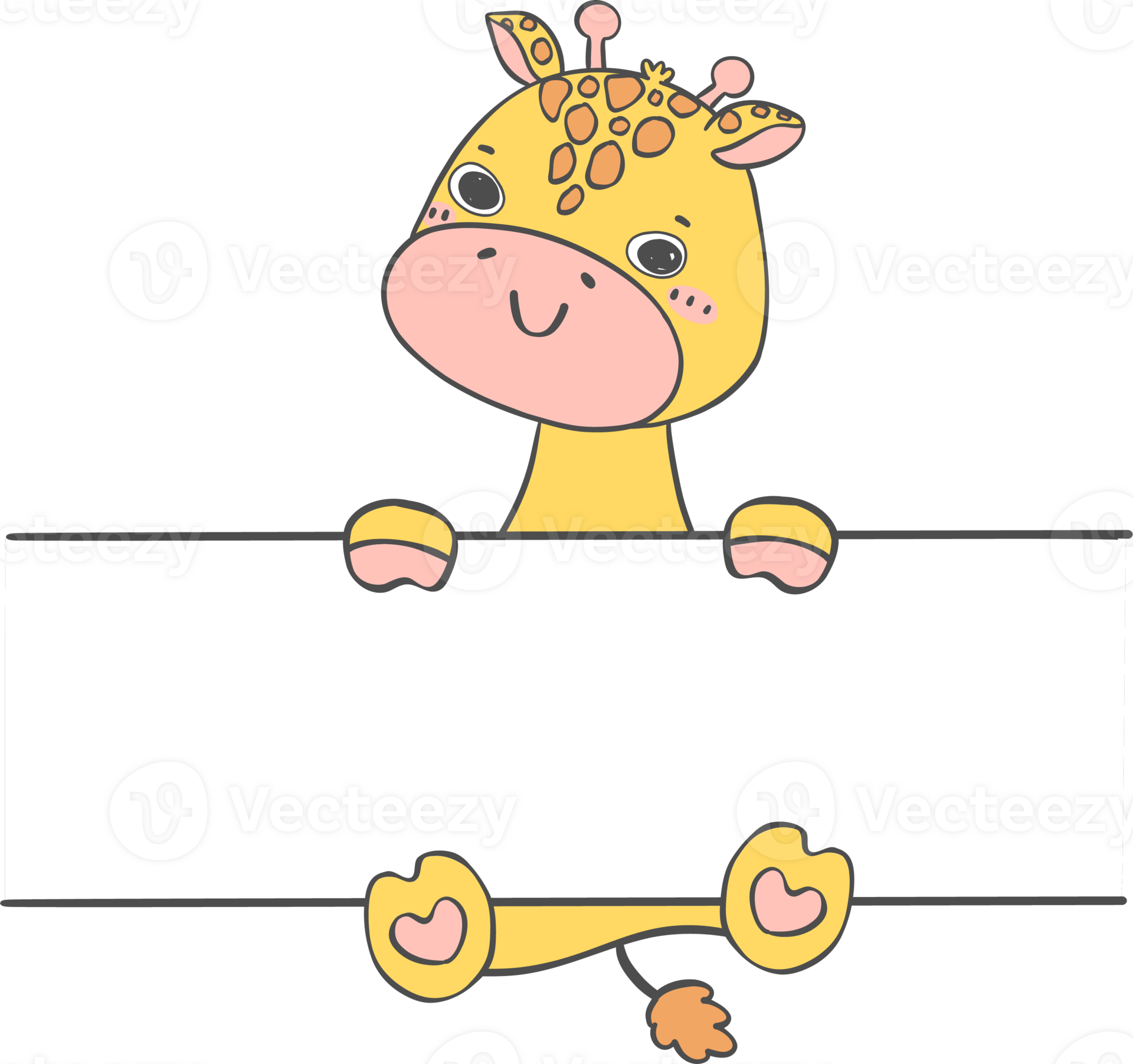 Cute Baby giraffe Animal hanging on Tag Name Frame Hand kid Drawing