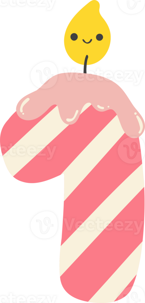A cartoon number 1 birthday candle with a pink and white striped design