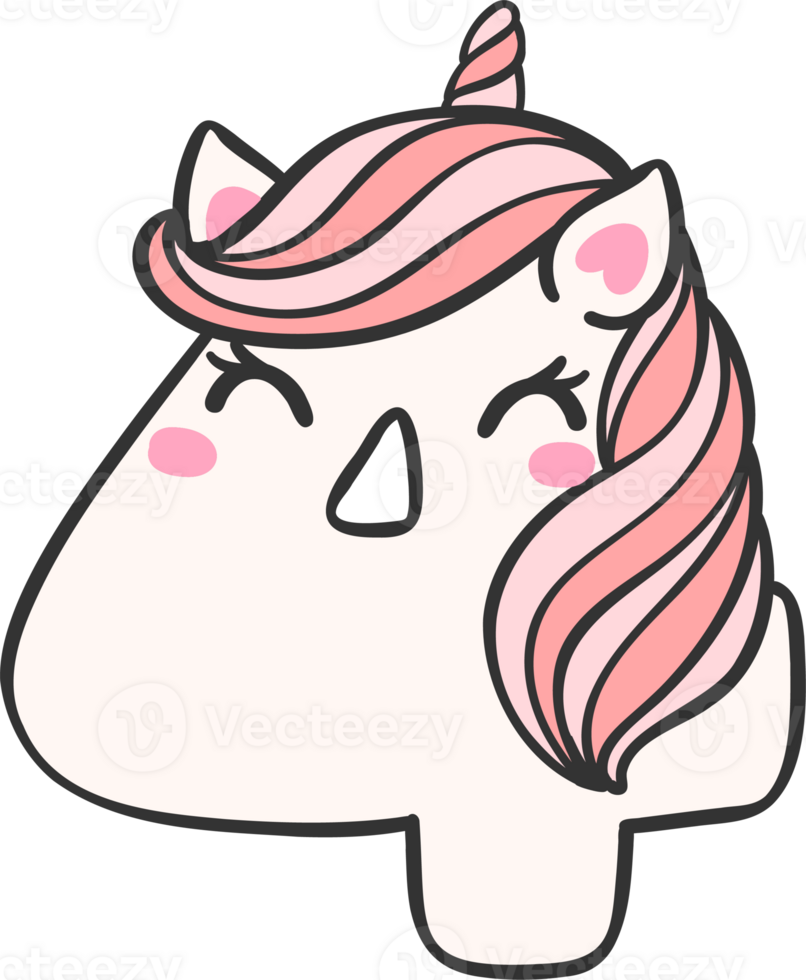 cute unicorn doodle number 4, four is a pink kawaii cartoon illustration with a unicorn head that is perfect for kids. png