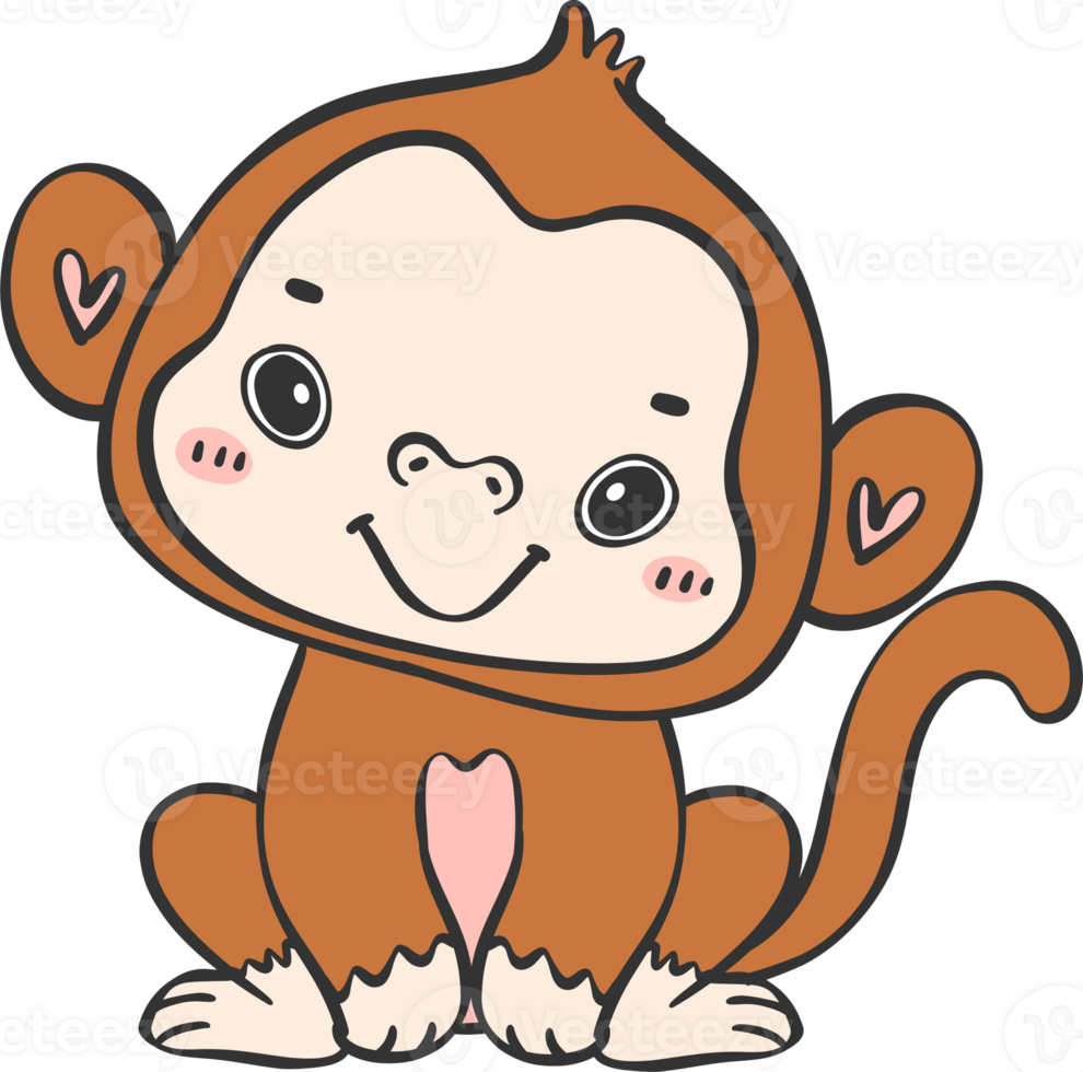 Baby happy innocence Monkey Cartoon Animal. Cheerful and Cute Wildlife Character png