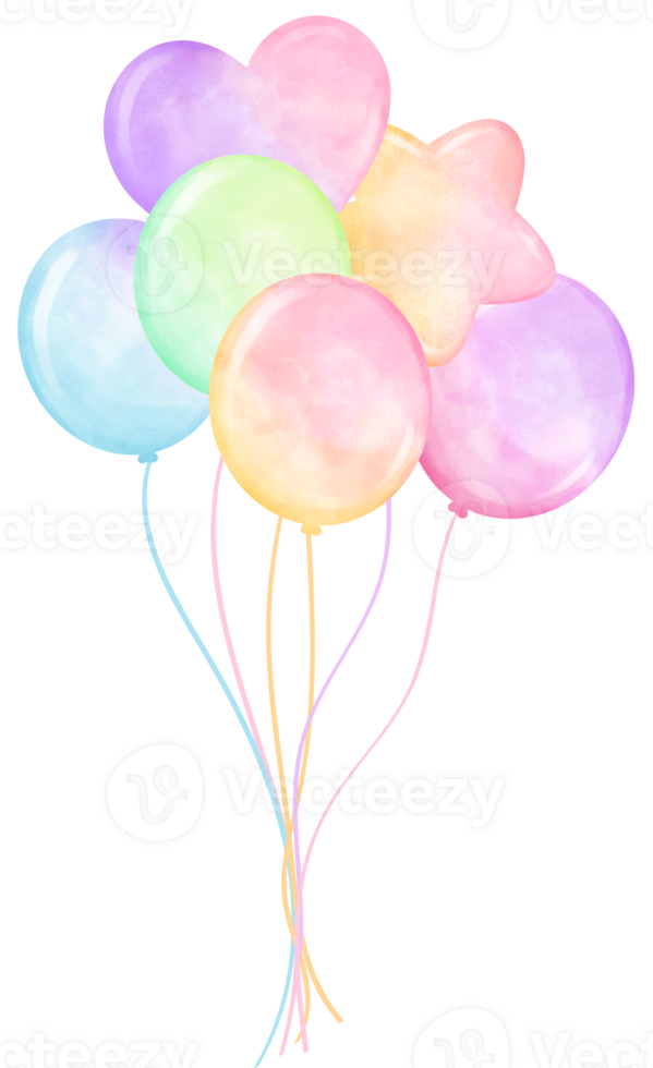 Vibrant Pastel Balloons  Bouquet with Strings Watercolor png