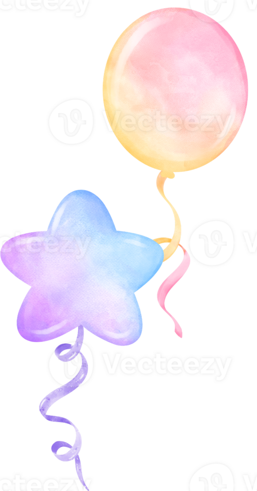 Vibrant Pastel Balloons  Bouquet with Strings Watercolor png