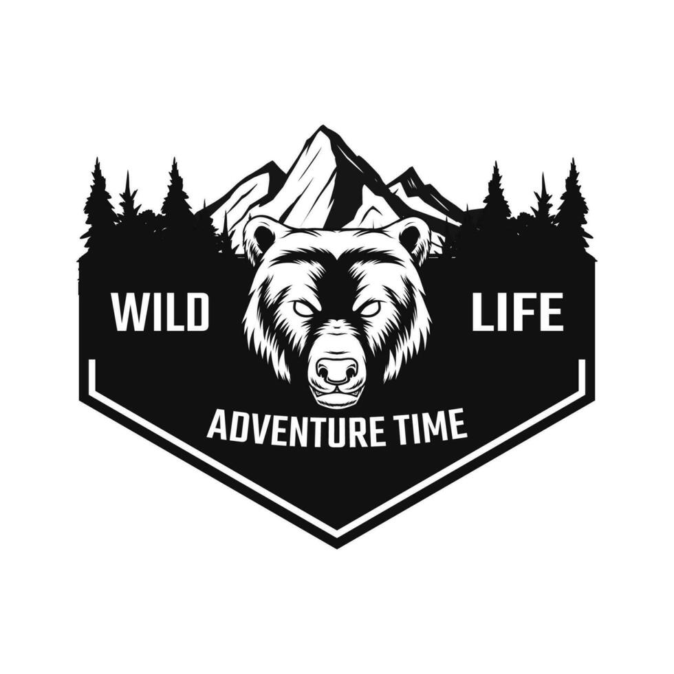 wildlife badge logo design with bear head mascot vector
