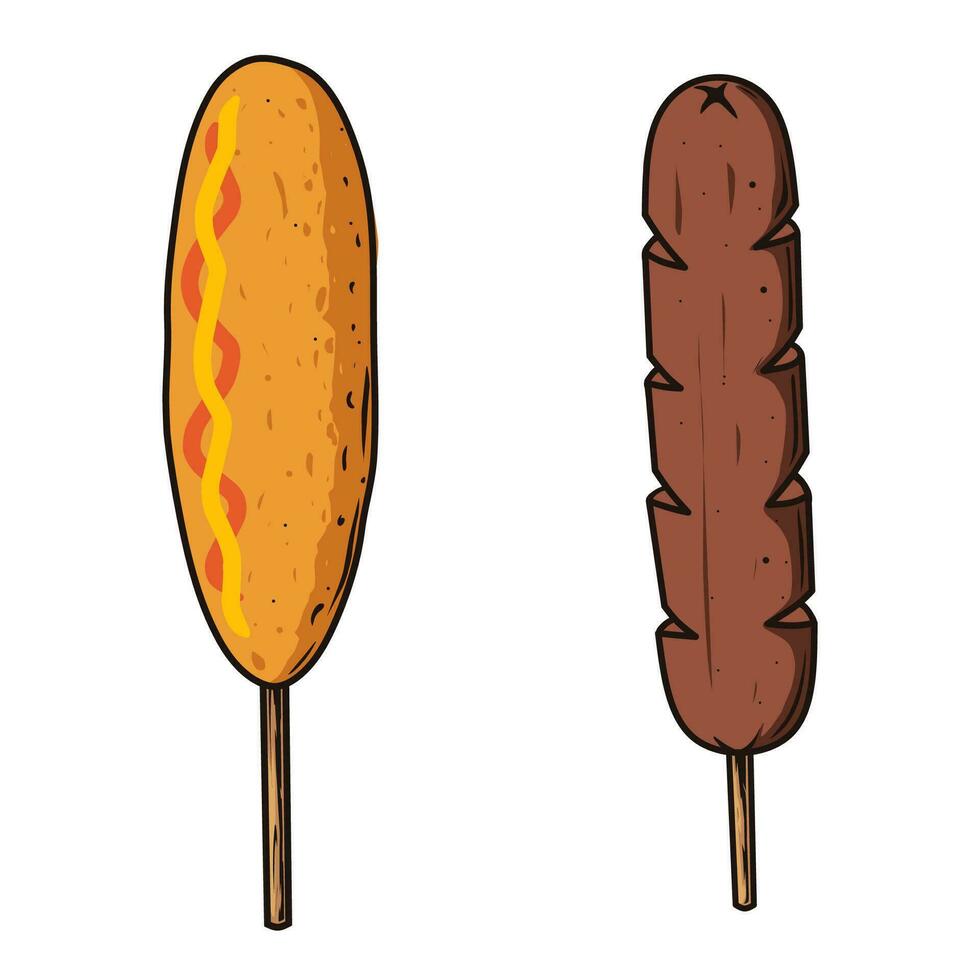 corndog y A la parrilla salchicha ilustración vector