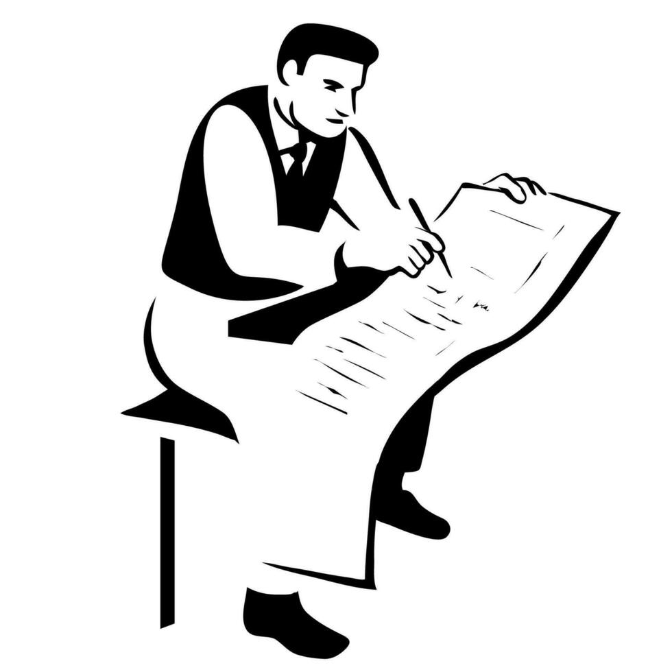 Businessman Writing a Long List Retro Style vector