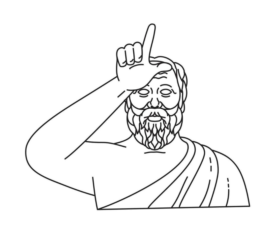 Socrates Greek Philosopher Making the Loser Hand Gesture Mono Line Art vector