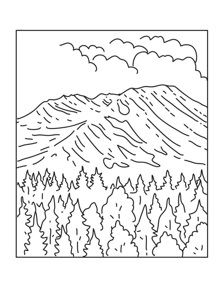 Mount St Helens National Volcanic Monument in Washington State Mono Line Art vector