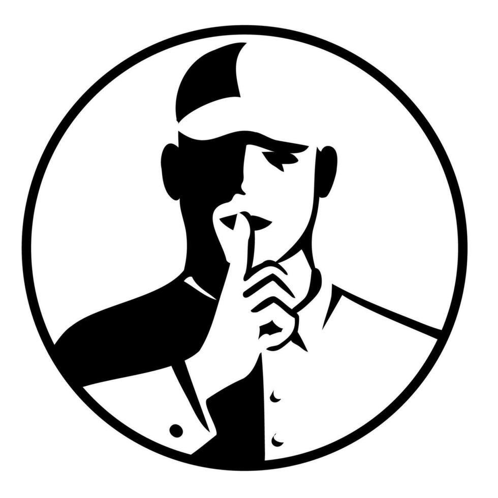 Noise Control Officer with Finger on Mouth Circle Retro Style vector