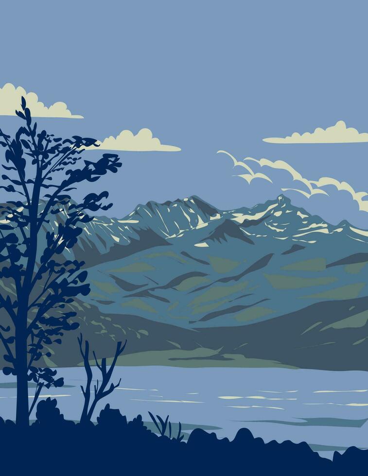 Tierra del Fuego National Park with Fagnano Lake Argentina WPA Art Deco Poster vector