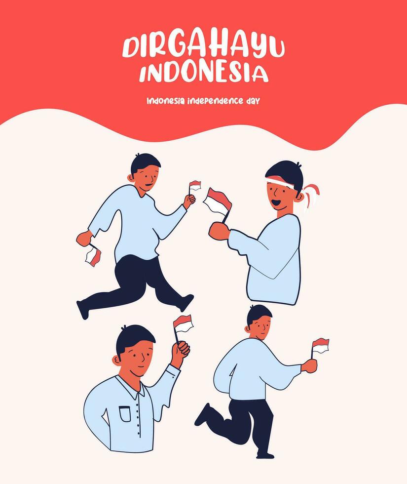 Indonesia independence day vector illustration set