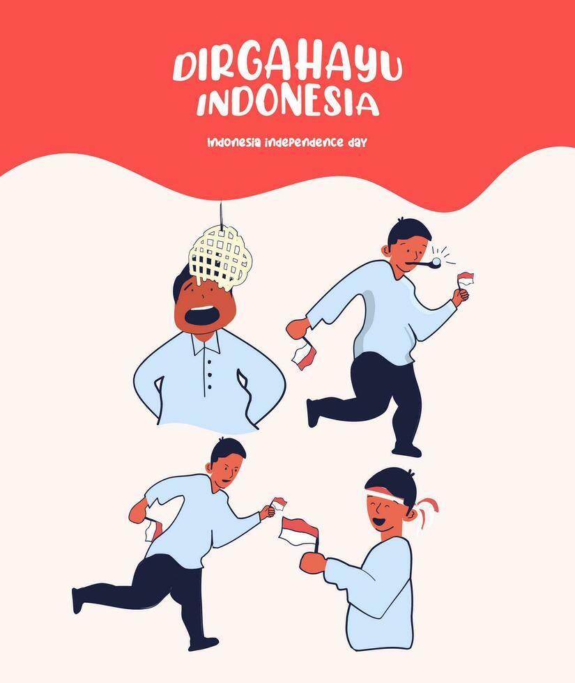 Indonesia independence day vector illustration set