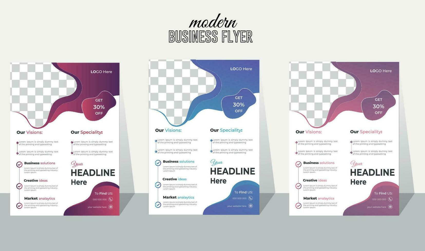 Clean and simple corporate modern multipurpose wavy gradient shape  vector creative curvy a4 business flyer design templet, Advertisement colourful creative social promotion flyer set.