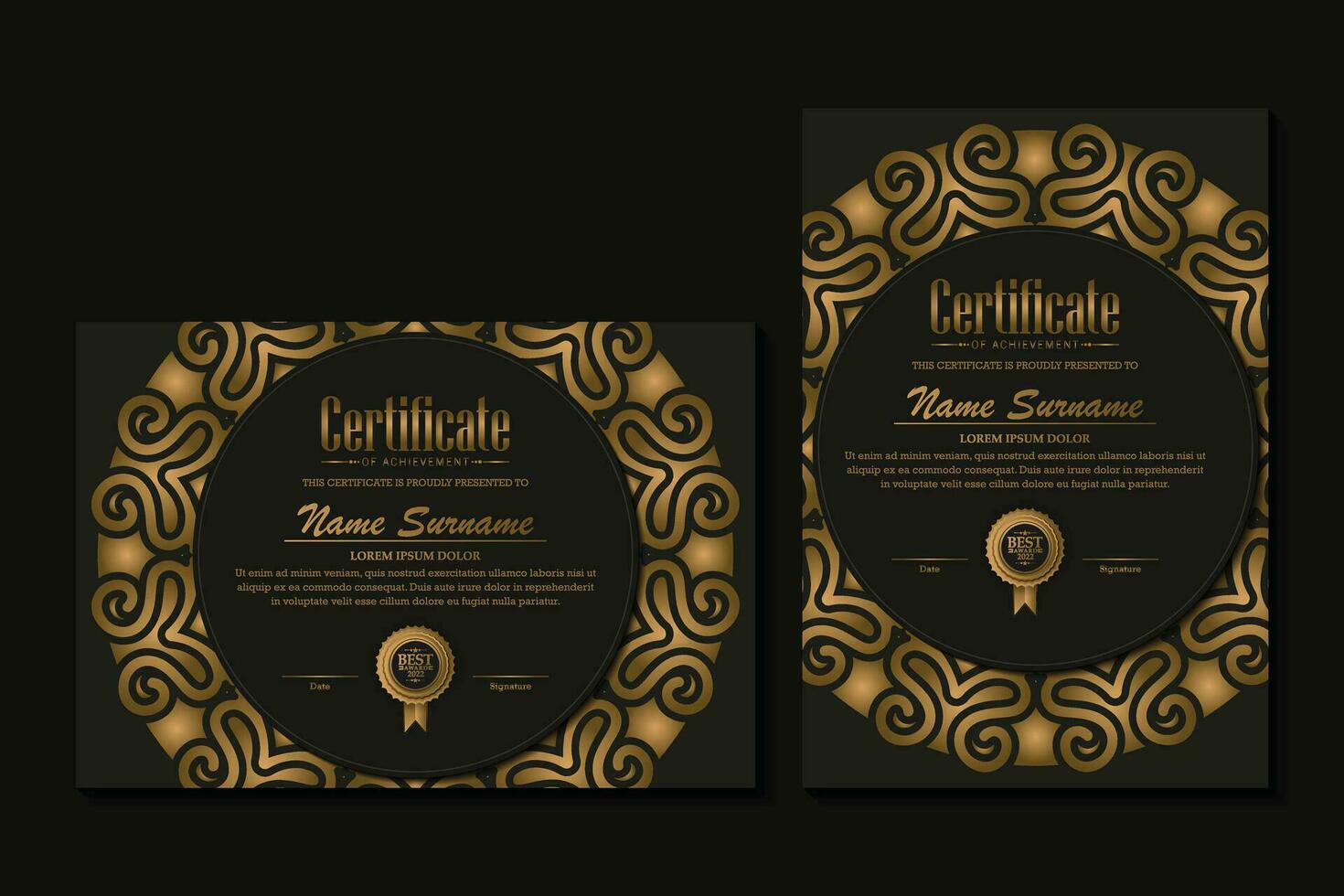 Certificate of achievement template with vintage gold border - Vector