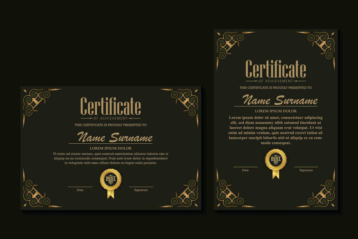 Certificate of achievement template with vintage gold border - Vector