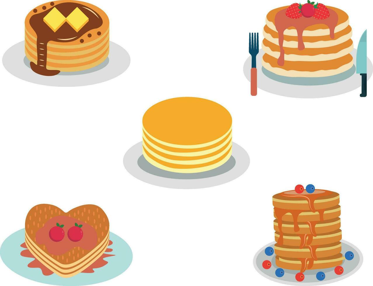 National Pancake Day. Pancakes with syrup and raspberries vector. Pile of pancakes on a plate icon. Vector illustration