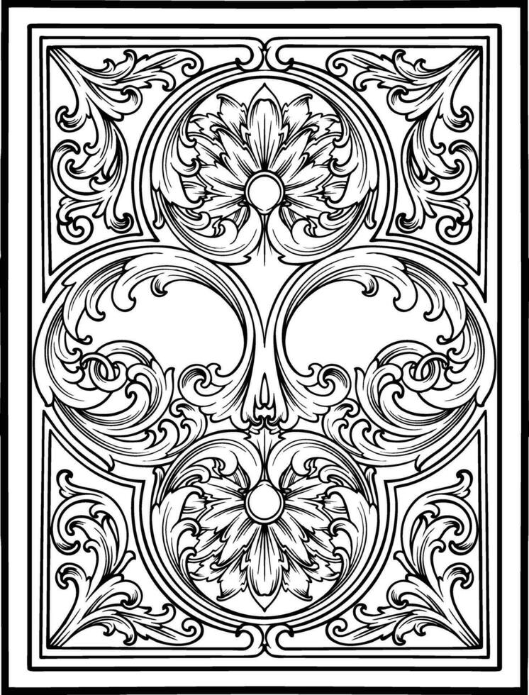 Old world charm engraved flower on card deck outline vector illustrations for your work logo, merchandise t-shirt, stickers and label designs, poster, greeting cards advertising business company