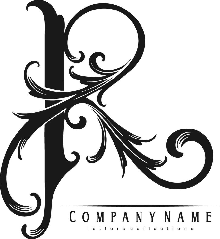 Glamorous floral R lettering monogram logo silhouette vector illustrations for your work logo, merchandise t-shirt, stickers and label designs, poster, greeting cards advertising business company