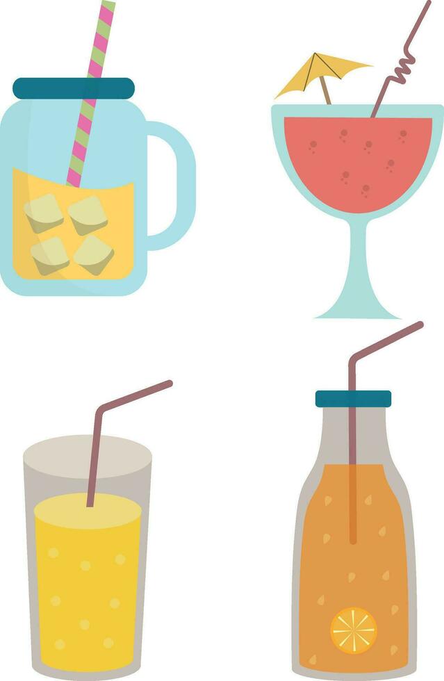 Fresco beber. espumoso bebidas diseño con linda garabatear decoración. Fruta refrescos y suave bebidas en lentes. vector ilustración.