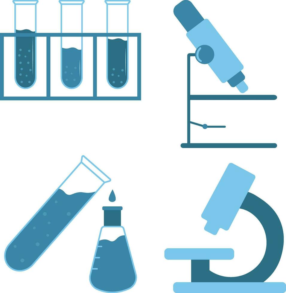 Science Laboratory Equipment. Test tube, microscope, atom and molecule symbol. Vector illustration