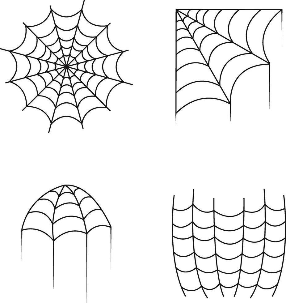 Halloween Spider Web on white background. Spooky Halloween cobweb with spiders. Outline vector illustration