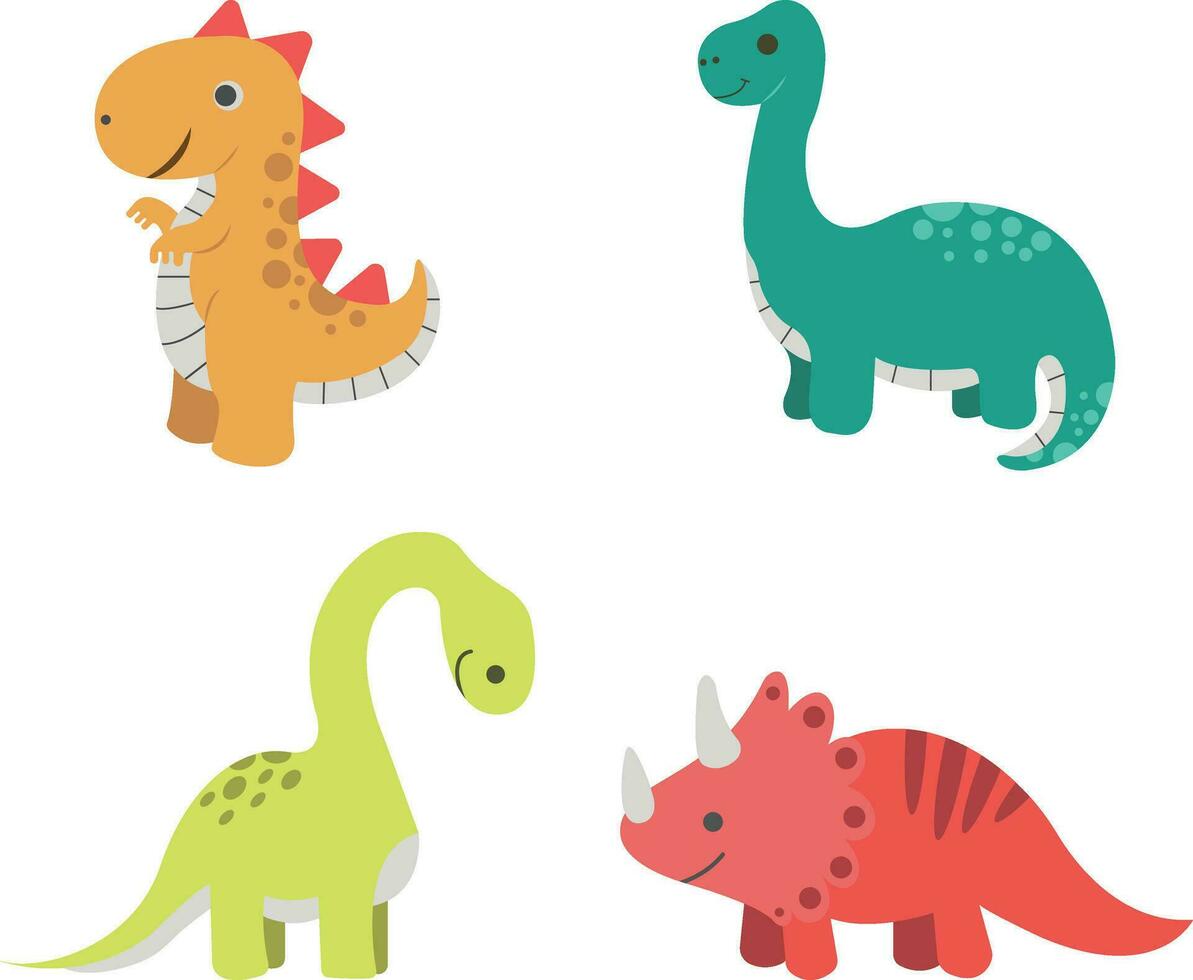 Kids Dinosaur Collection of cute cartoon dinosaurs. Vector illustration