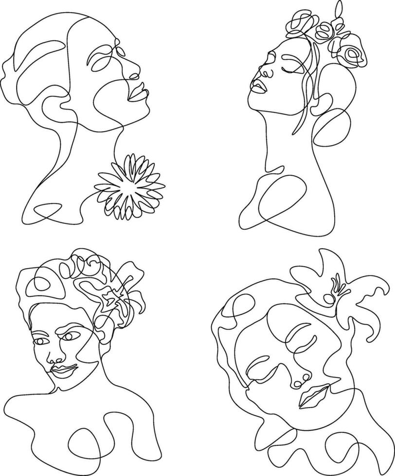 Woman face Line Art. Simple, minimalist vector illustration of beautiful woman face. Line drawings.