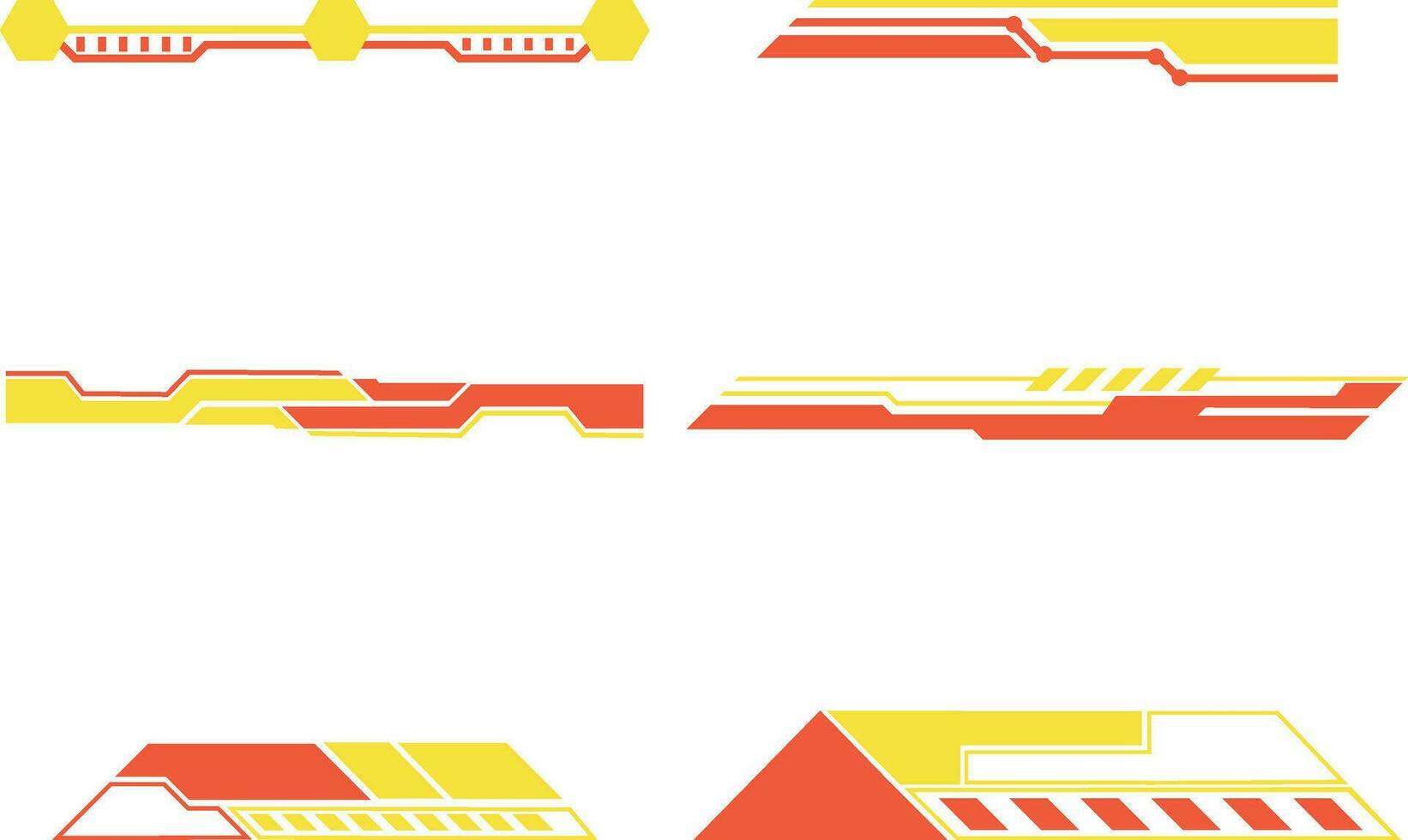 Futuristic Hud Lines, FUI, Virtual Interface. Title callouts and frames in Sci-Fi style. Bar label, bar box call info. Vector illustration.