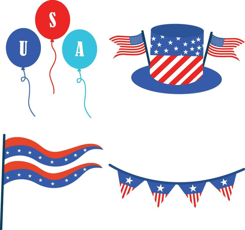 Independence Day, decoration design, bunting decoration, and American  element. Vector illustration.