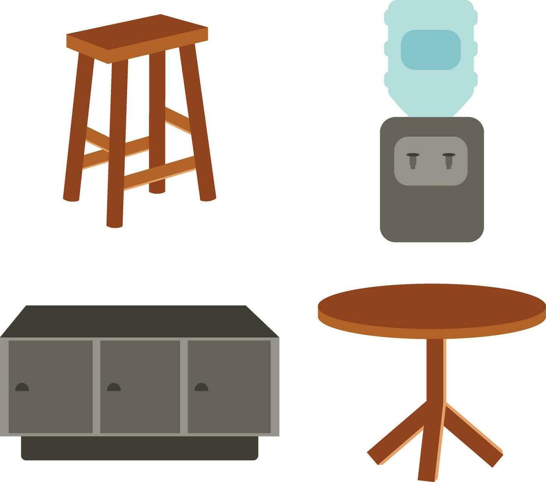 Home Furniture. Contains Icons such as chairs, tables, sofas, cabinets, lamps, Storage Systems, and others.Vector illustration. vector