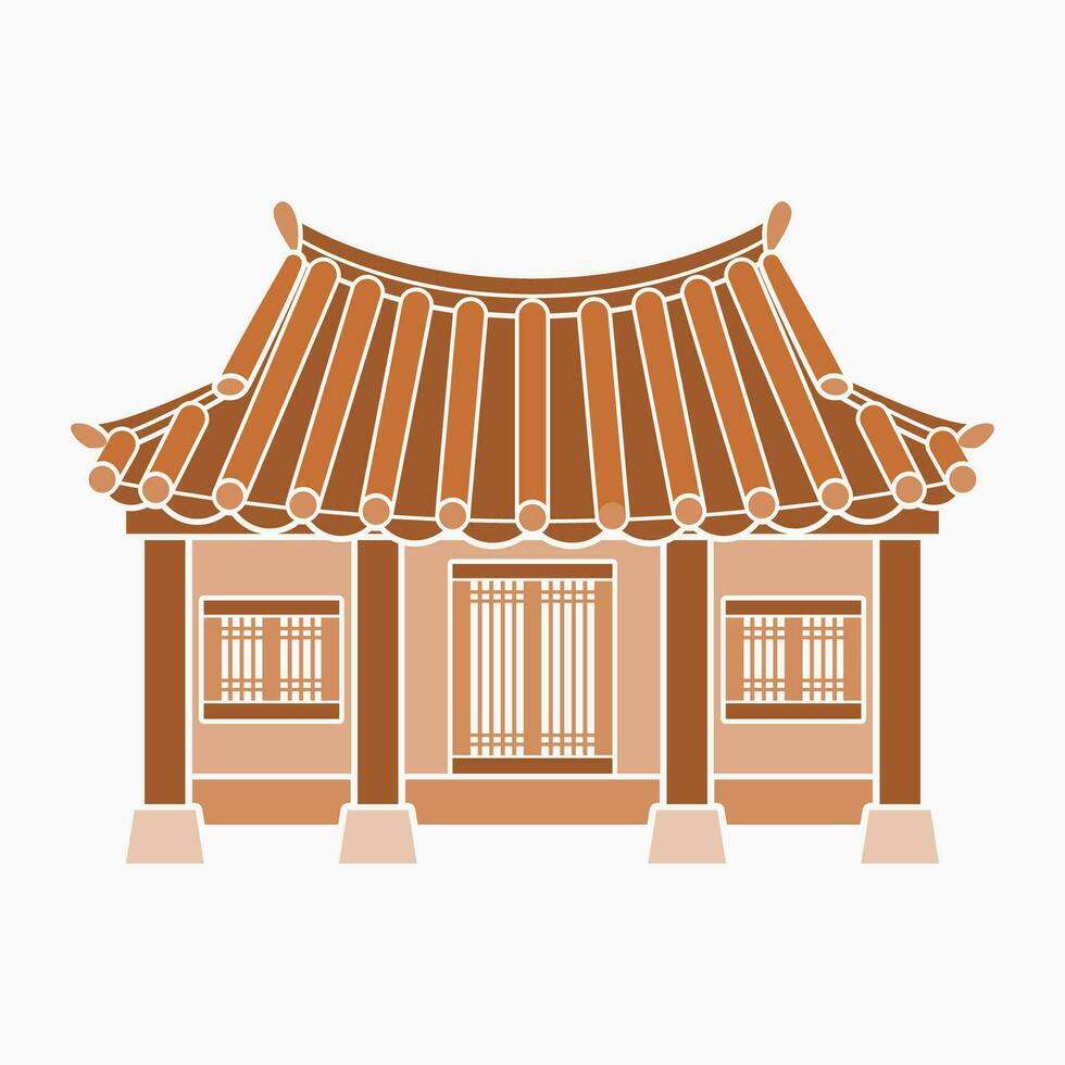 editable vector ilustración de plano monocromo estilo frente ver tradicional hanok coreano casa edificio para obra de arte elemento de oriental historia y cultura relacionado diseño