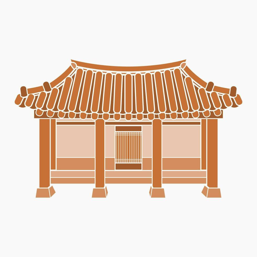 editable frente ver tradicional hanok coreano casa edificio vector ilustración en plano monocromo estilo para obra de arte elemento de oriental historia y cultura relacionado diseño