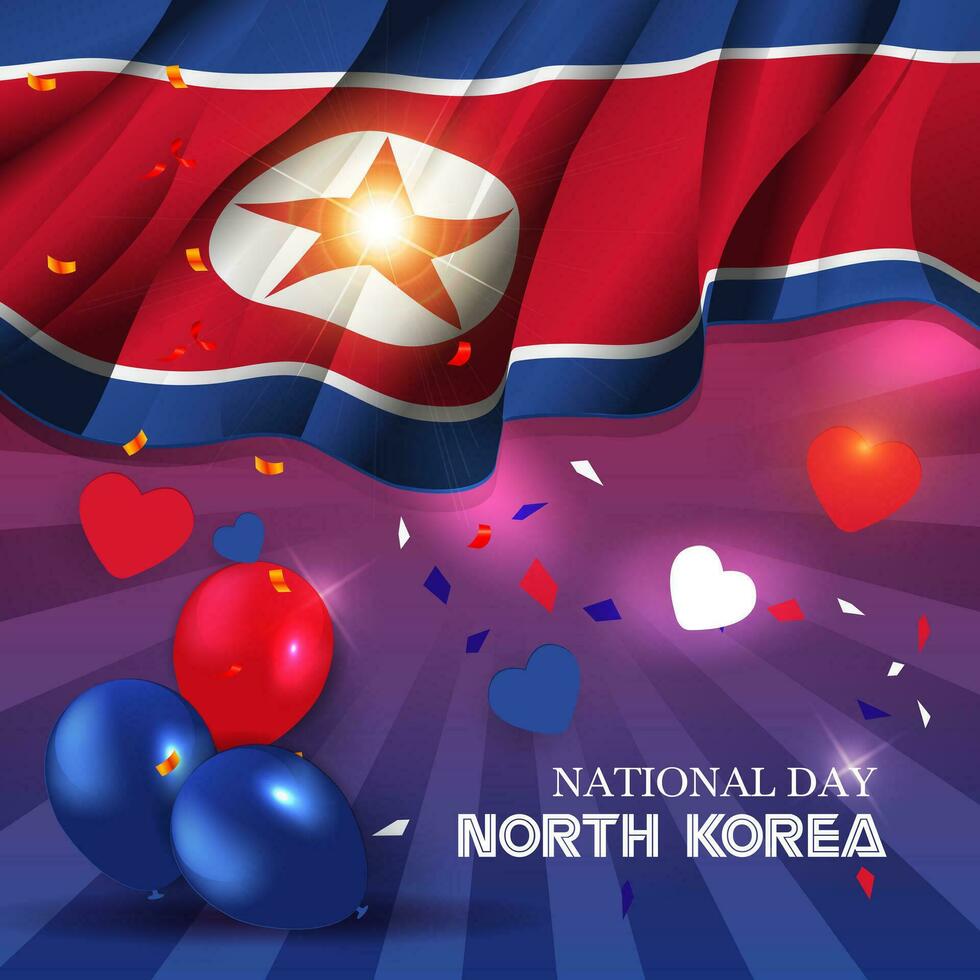 North Korea National Day greeting banner with waving national flag background vector