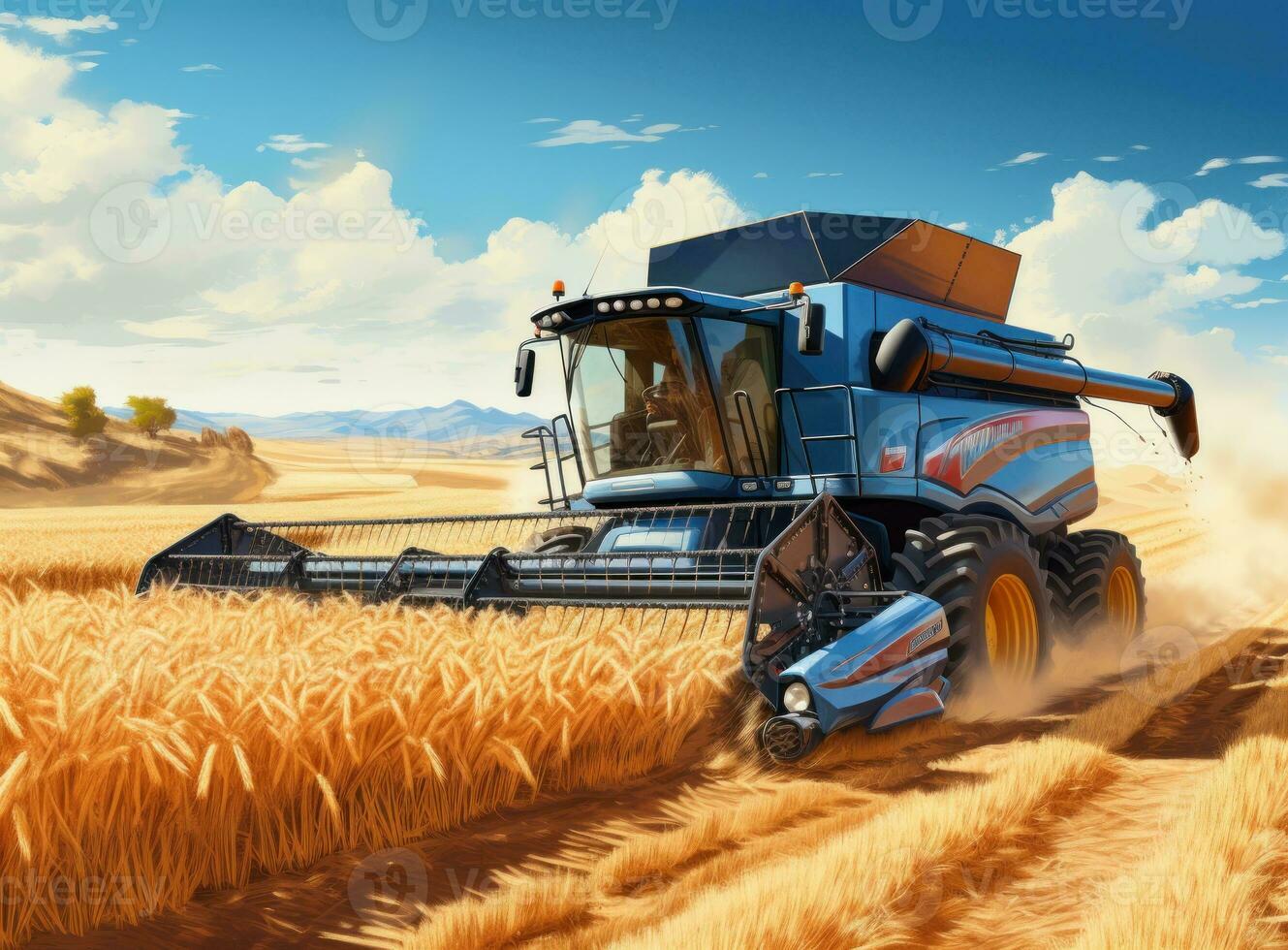 Combine harvester in a wheat field photo