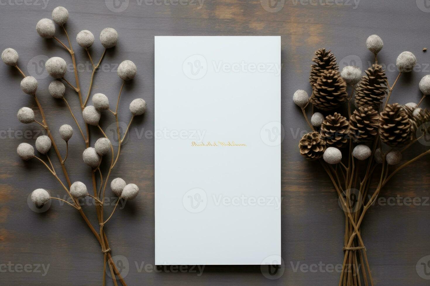 Blank white greeting card mockup, beautiful background decorated for christmas photo