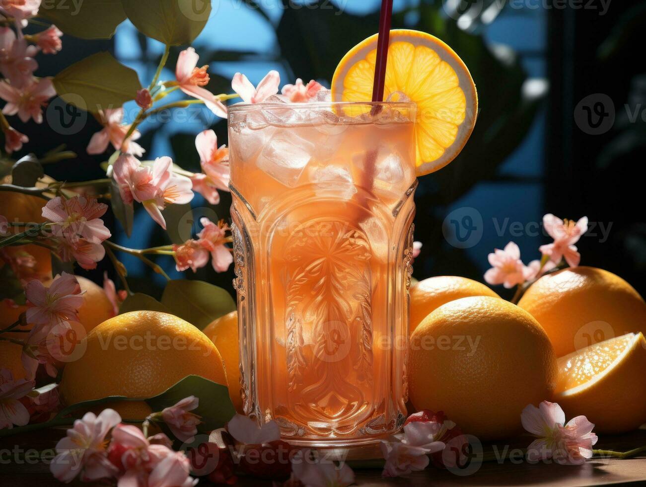 Citrus smoothie drink on tropical background photo