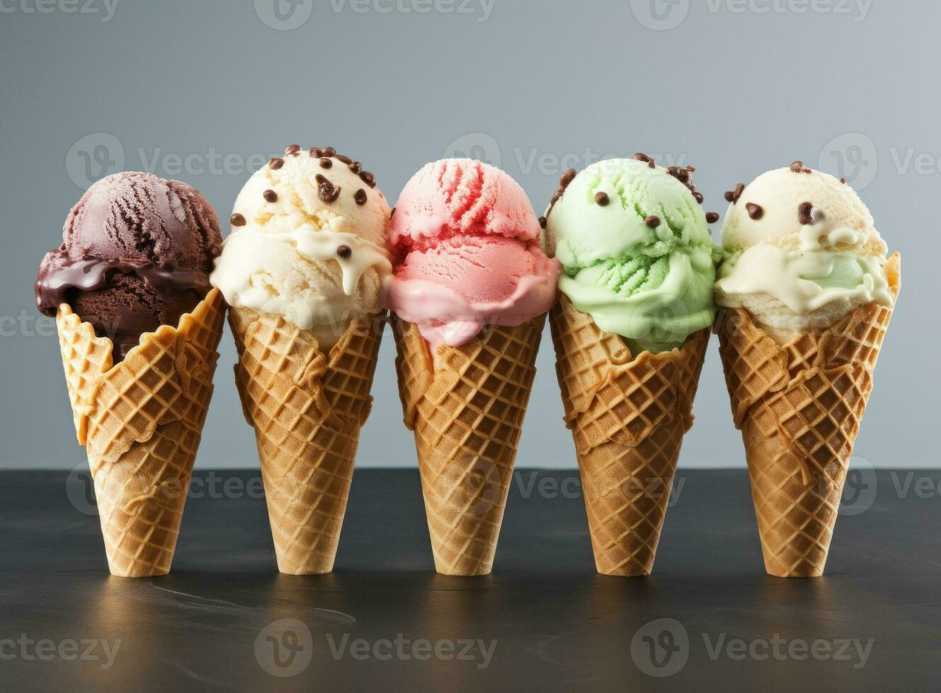ice cream cones with mixed flavors photo