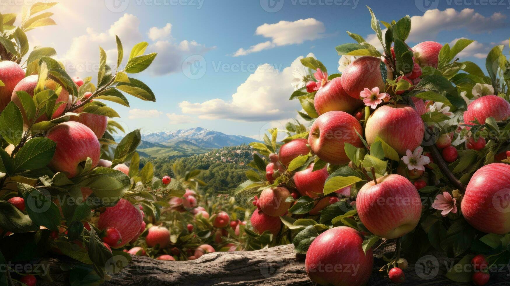 Summer sunny apple garden photo