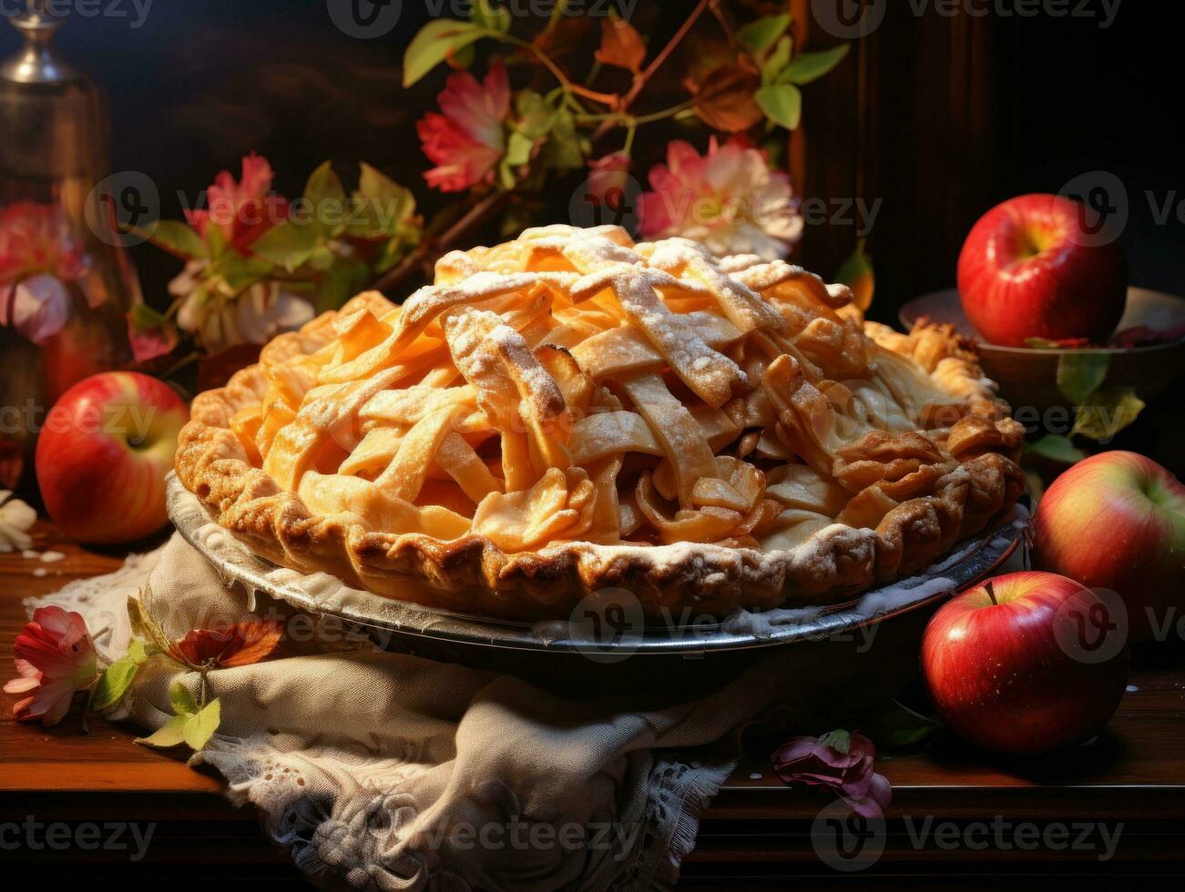 Apple pie on summer background photo