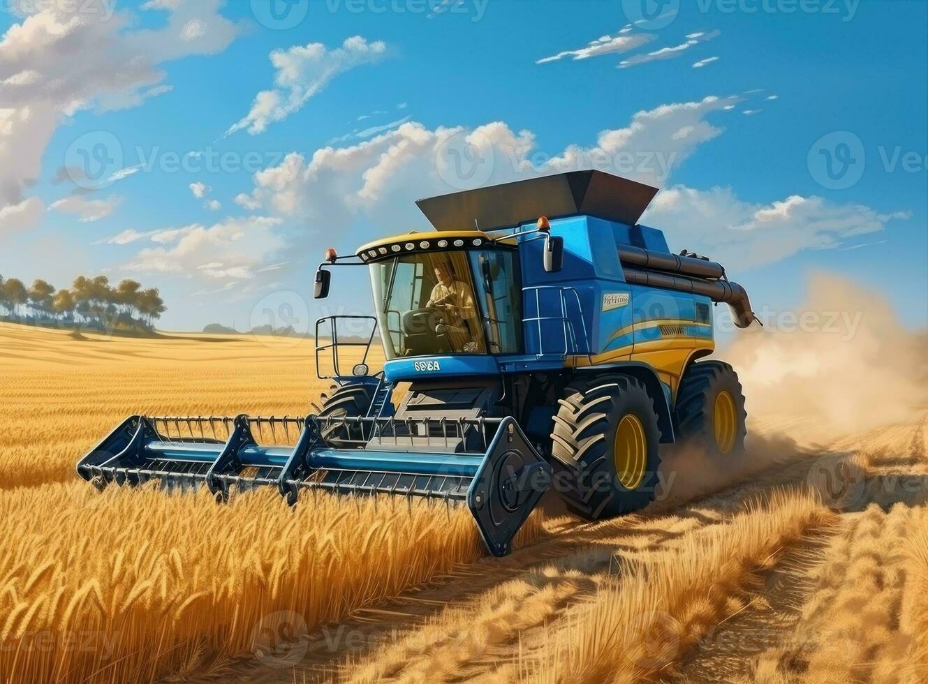 Combine harvester in a wheat field photo