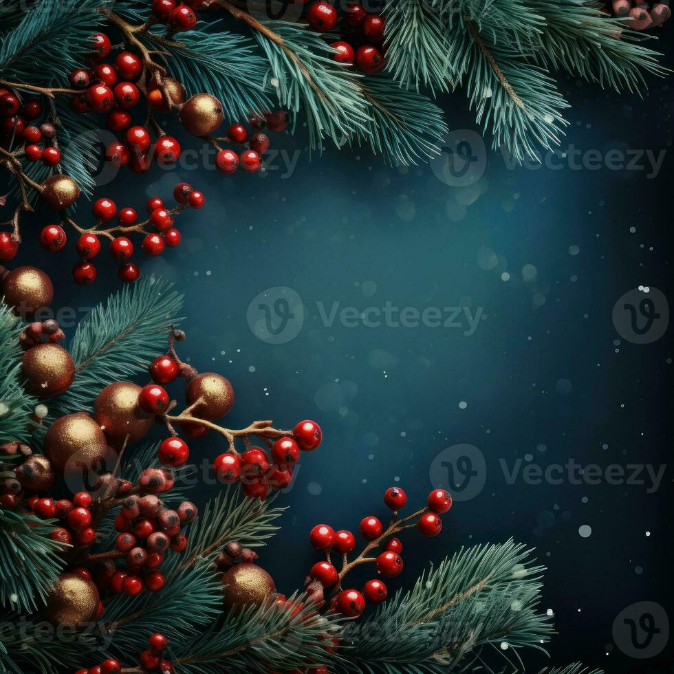 Christmas background with fir and berries photo