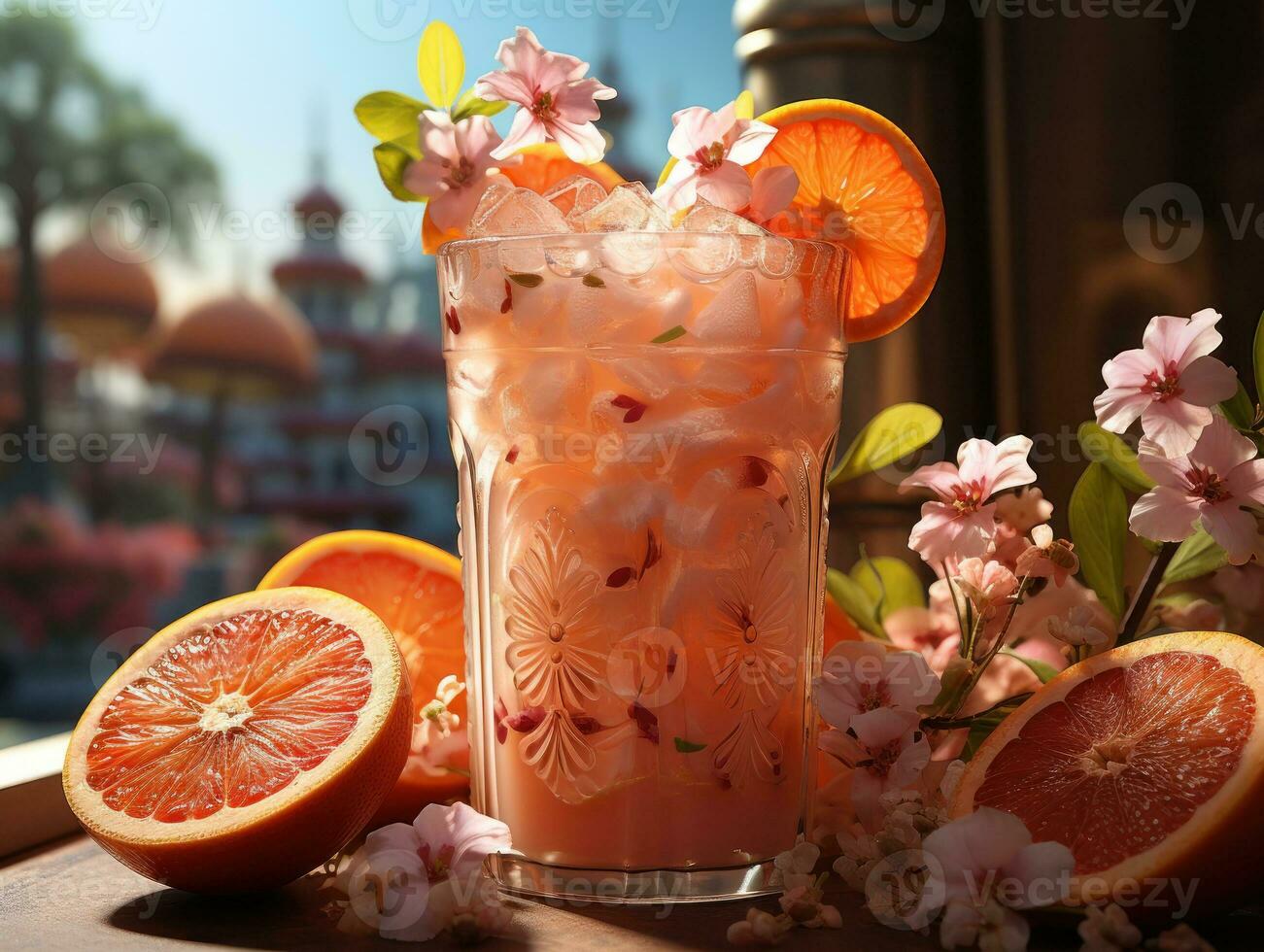 Citrus smoothie drink on tropical background photo