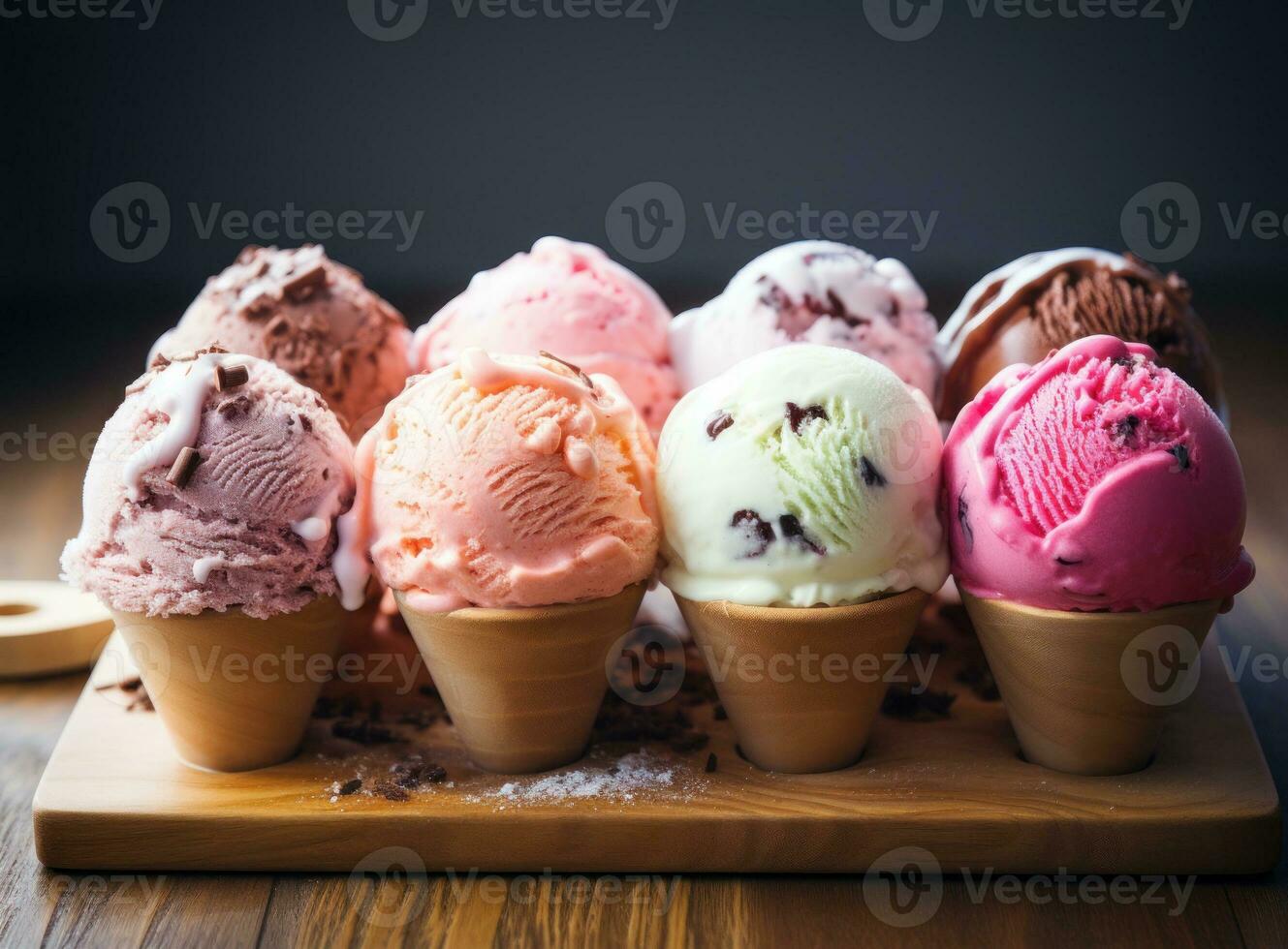 ice cream cones with mixed flavors photo