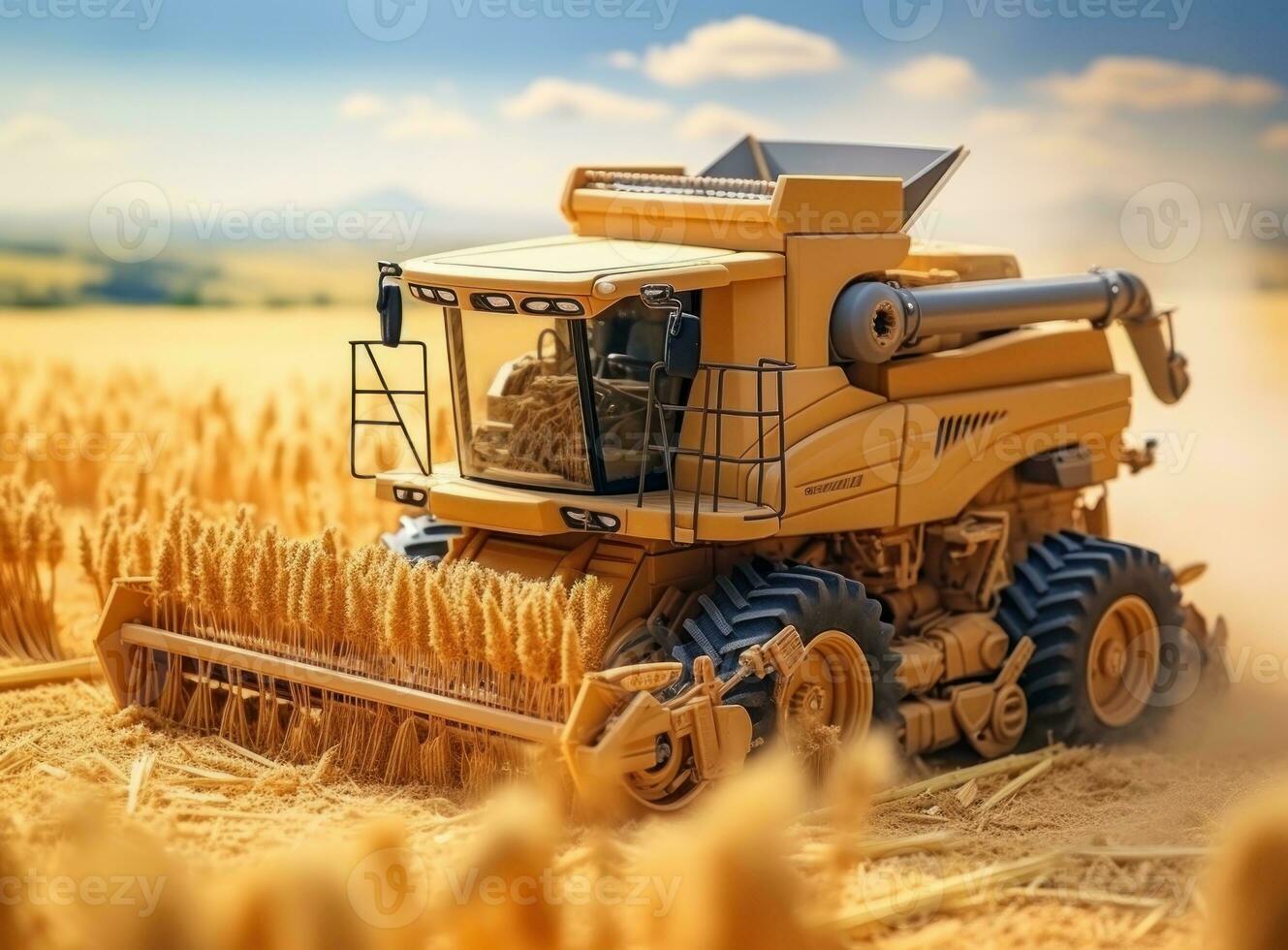 Combine harvester in a wheat field photo